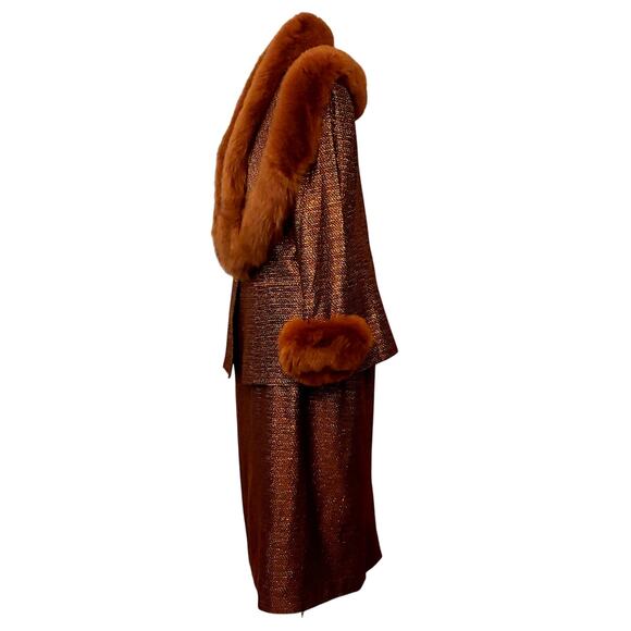 4 Piece Brown/Gold Suit Faux Fur Trim from Daniela by Neicy's Size 18 - Picture 3 of 16